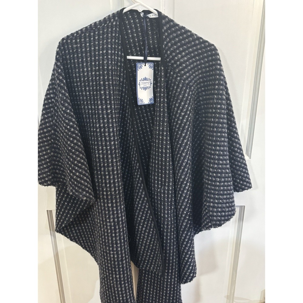 Blue/Black/Gray NWT‎ Tempo Paris Knit Poncho Wool M/L